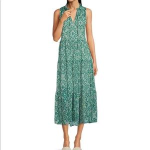 Calvin Klein
Sequoia Printed Sleeveless Tie Ruffle Mock V-Neck  Midi Dress🍄